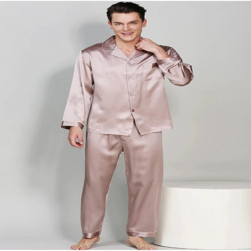 19MM 100% Mulberry Silk Pajama Set – Men’s Long Sleeve & Pants