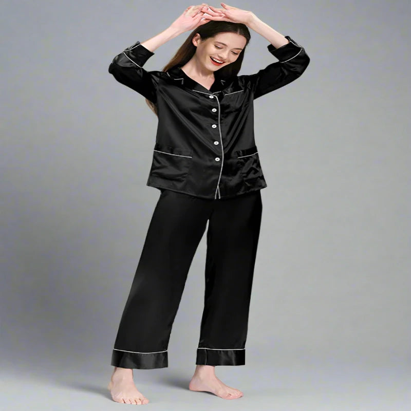 25MM 100% Mulberry Silk Women's Pajama Set - Long Sleeve & Pants