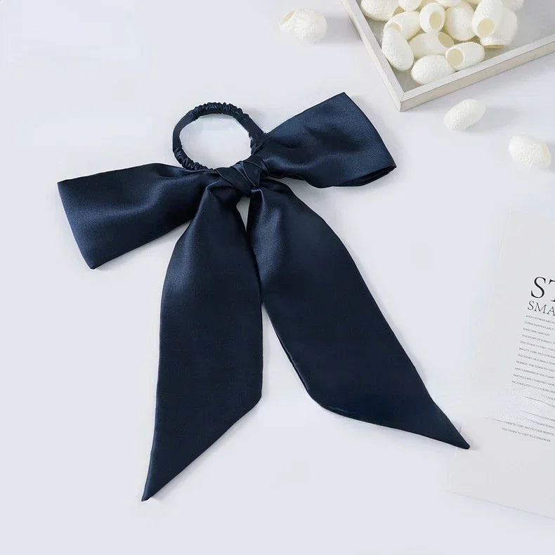 100% Mulberry Silk Hair Scrunchie Bow Long Ribbon