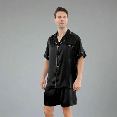 22MM 100% Mulberry Silk Pajama Set – Men’s Short Sleeve & Shorts