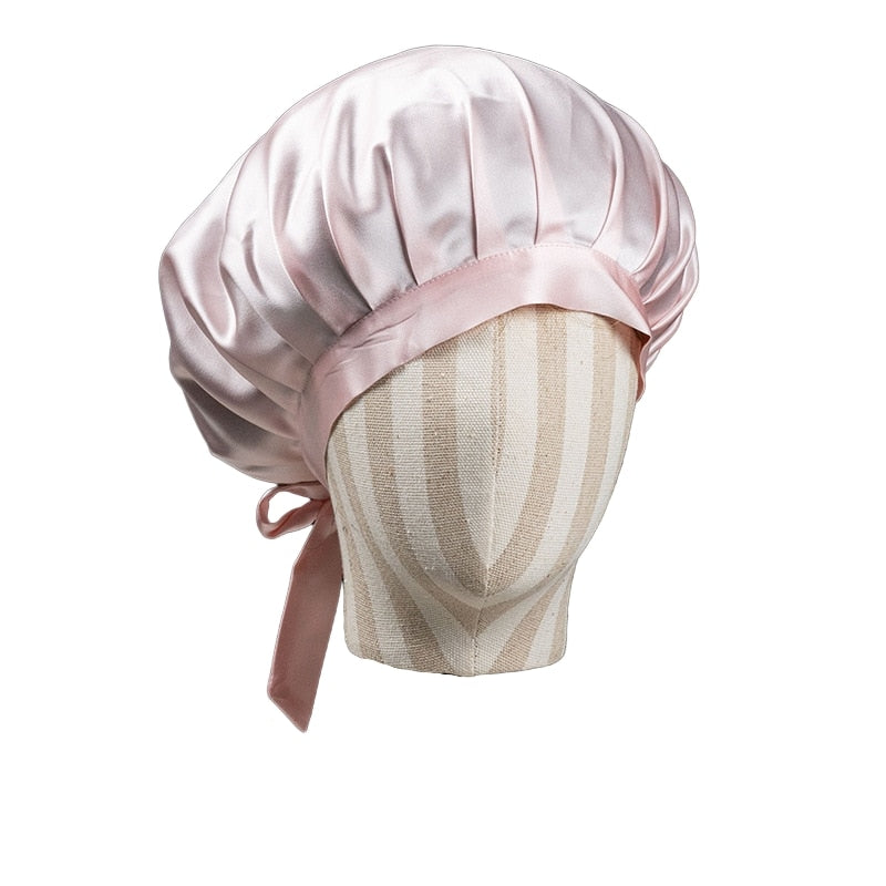 100% Mulberry Silk Bonnet Sleep Cap with Adjustable Ribbons