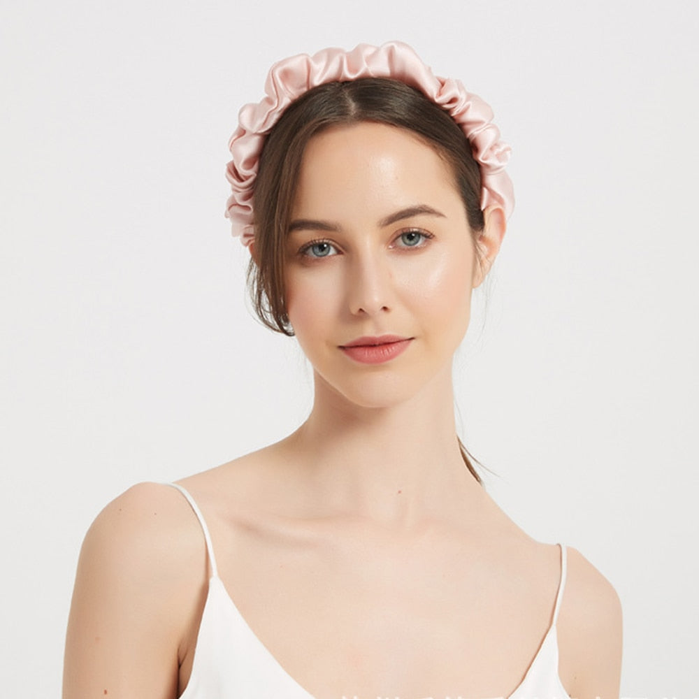 100% Mulberry Silk Ruffled Headband Crown