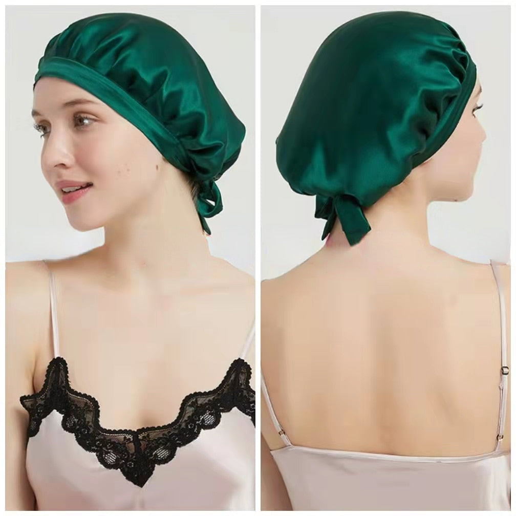 100% Mulberry Silk Bonnet Sleep Cap with Adjustable Ribbons