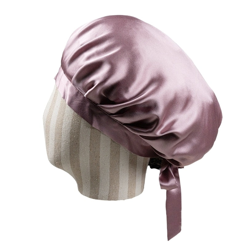 100% Mulberry Silk Bonnet Sleep Cap with Adjustable Ribbons